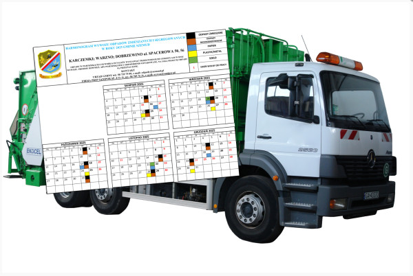 Harmonogram odbioru odpadów w Gminie Szemud od sierpnia do grudnia 2025.